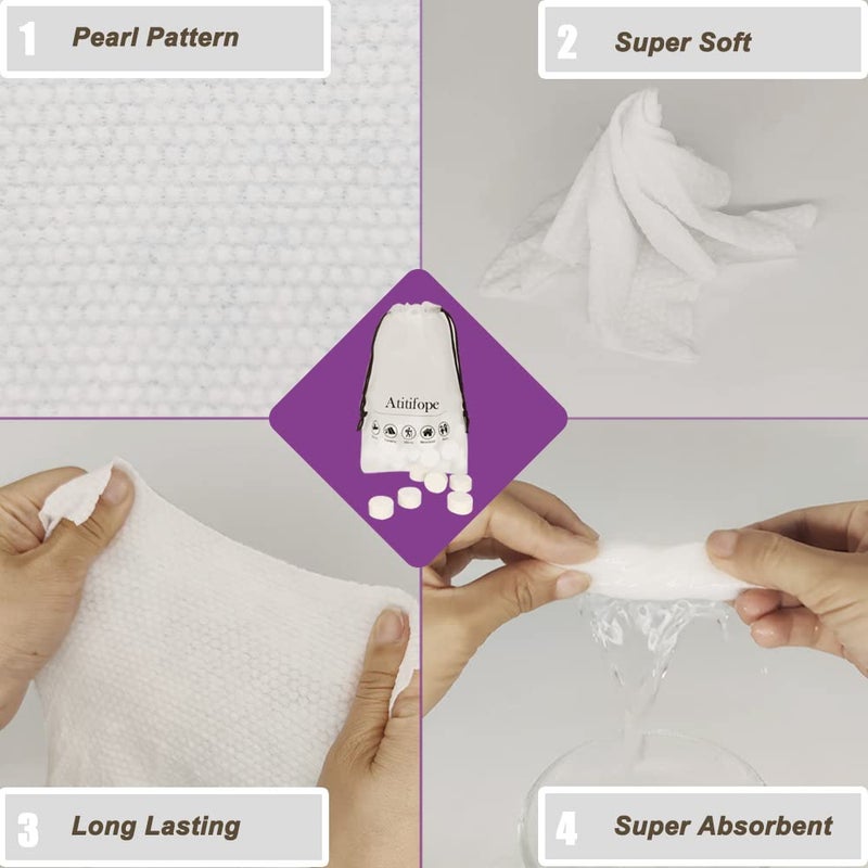 Atitifope Compressed Facial Towels (100 Count) - Disposable Wash Cloths for Travel and Camping (7.9in x 7.9in) - Image 2